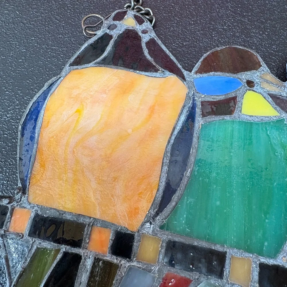 Vintage Stained Glass Multicolor Bird Window Hanging - Decorative Pet Bird Art